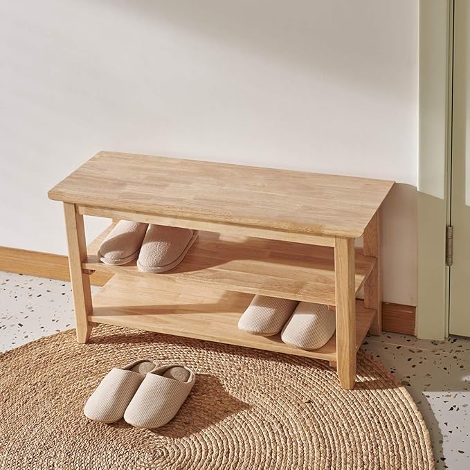 XKZG Storage Bench Wooden Shoe Rack Bench Simple Style Wood Entryway Bench - Image 7