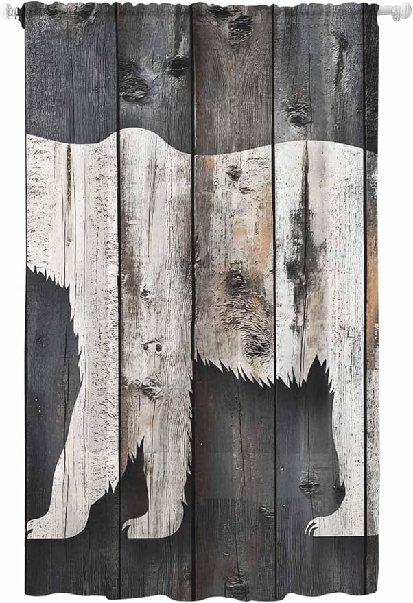 Sheer Curtains 96 Inches Long, Farmhouse Country Vintage Wood Grain Privacy by Unknown