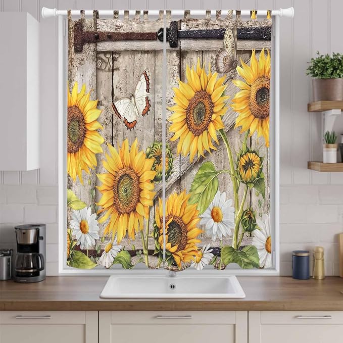 Farmhouse Sunflowers Living Room Curtains 84 Inch Length, Window Curtains Tab - Image 9