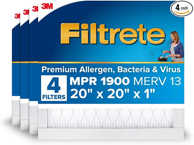 Filtrete 20x20x1 AC Furnace Air Filter, MERV 13, MPR 1900, Premium Allergen by Filtrete