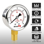 0-30 PSI Pressure Gauge, Glycerin-Filled, 2-Inch Stainless Steel Gauge - Image 2