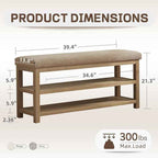2 Tier Shoe Rack Bench with Cushion, Solid Wood Shoe Benches, Mid-Century