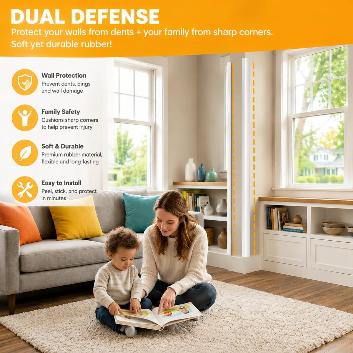 Wall Corner Protector Self-Adhesive Flexible – Durable Rubber