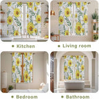 Yellow Daisy Kitchen Curtains, Farmhouse Country Flower Leaf Plant Wood Grain - Image 8