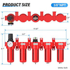 TAILONZ PNEUMATIC 0-150PSI 3/8 Inch NPT Red Industrial Grade 5 Stage Air Drying - Image 2