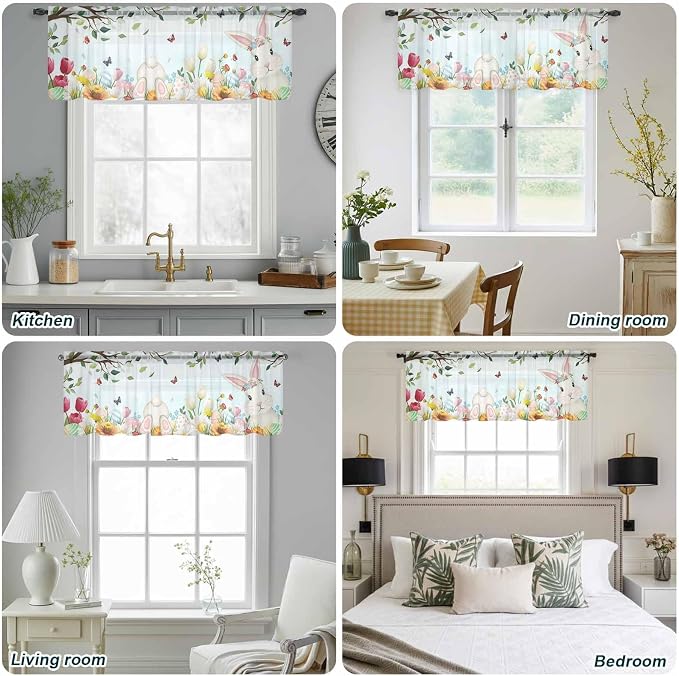 Easter Sheer Valances for Windows 42"x12", Light Filtering Kitchen Curtains - Image 5