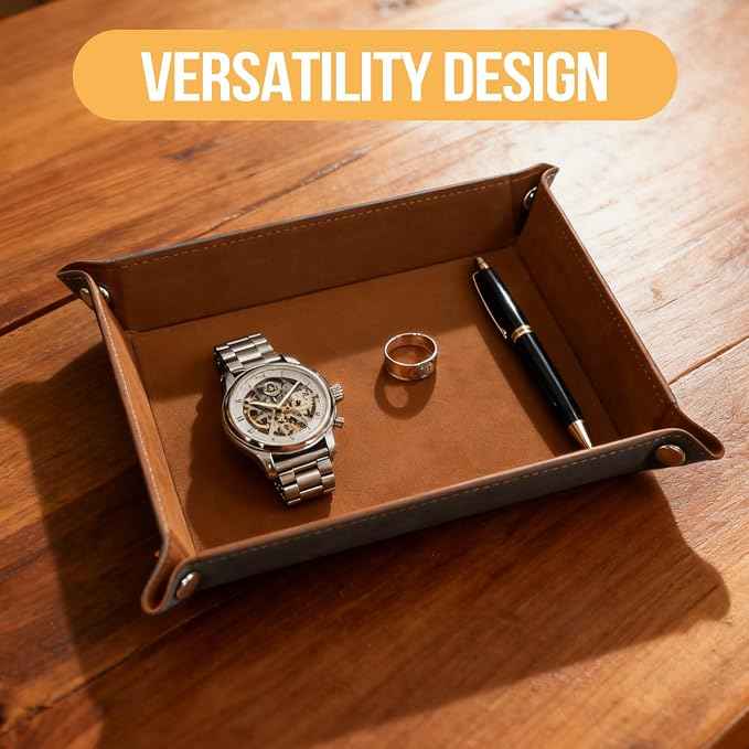 PU Leather Jewelry Valet Tray for Women and Men, Premium Catchall Tray for Keys