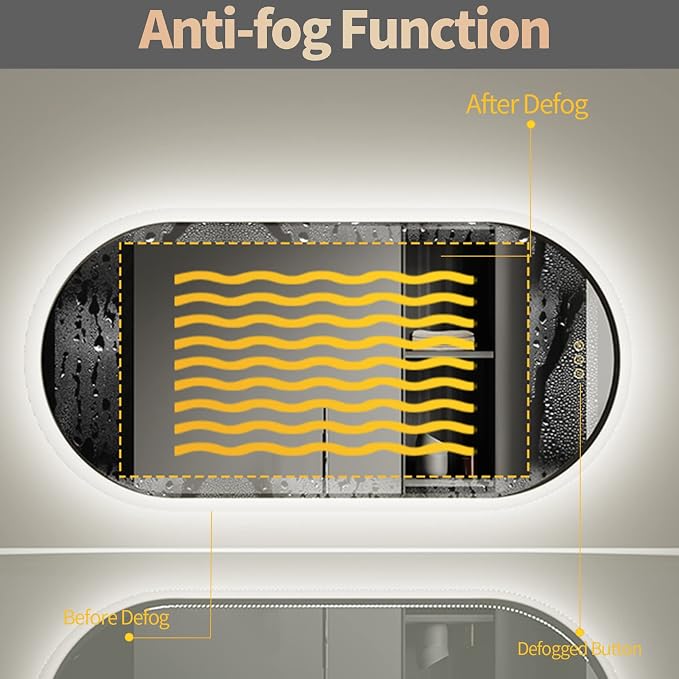 LUVODI Lighted LED Bathroom Mirror: 40x20IN Oval Anti-Fog Dimmable Wall Mounted - Image 5