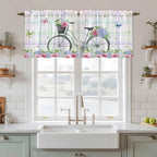 Spring Tier Curtains, Bicycles Botanical Leaves Rose Colorful Stripes Light - Image 2