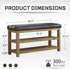 Shoe Rack Bench with Leather Cushion, 2 Tier Solid Wood Storage Bench