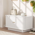 Fluted Entryway Bench with Shoe Storage, 31" W Small Shoe Bench with
