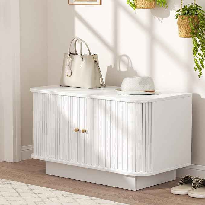 Fluted Entryway Bench with Shoe Storage, Mud Room Benches with Seat,