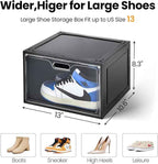 8 Pack Shoe Boxes Black Plastic Stackable, Large Shoe Storage Organizer