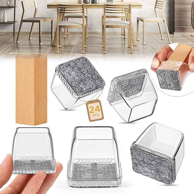 24PCS Square Chair Leg Floor Protectors, Furniture Sliders, Chair Leg Protectors