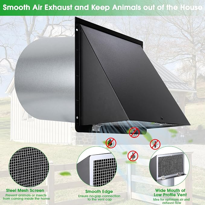 6 Inch Hooded Wall Vent with Screen and Damper, 6 Inch Wall Exhaust Vent Cover - Image 3
