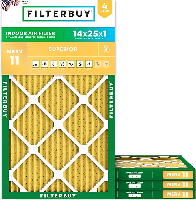 Filterbuy 14x25x1 Air Filter MERV 11 Superior Pet & Allergy Defense, by Filterbuy