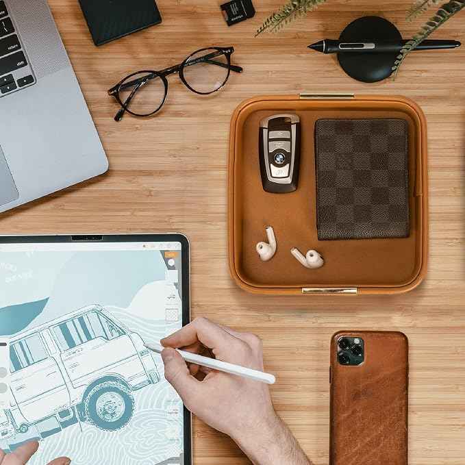 SANZIE Luxury Leather Desktop Storage Small Catchall Organizer Decorative Tray