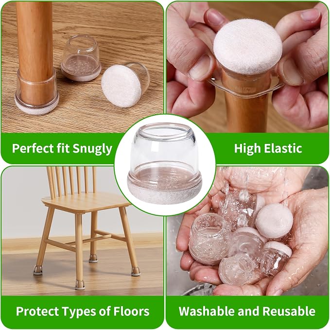 24 Pcs Chair Leg Protectors for Hardwood Floors, Silicone Felt Furniture Leg - Image 8