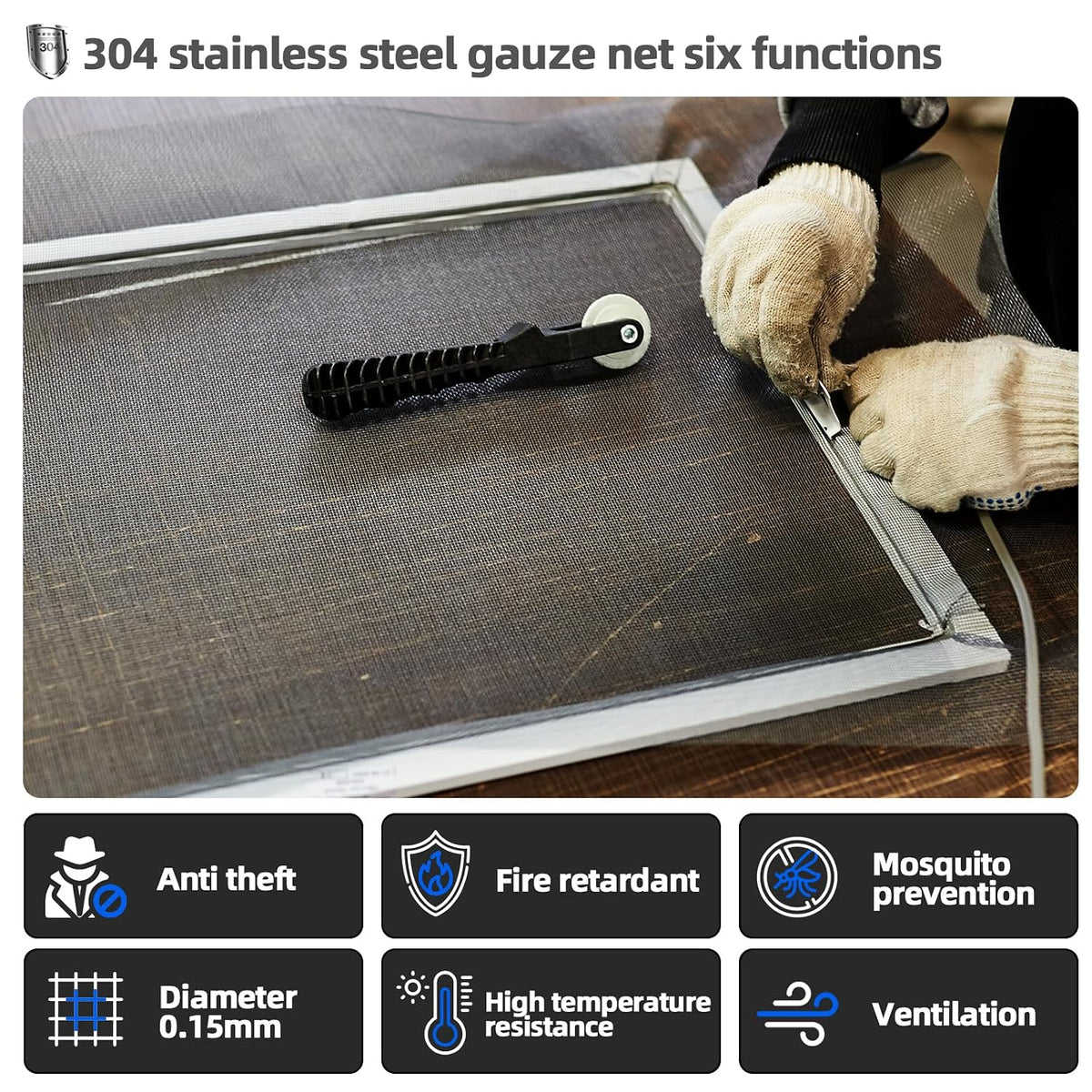 40 Mesh 304 Stainless Steel Mesh Screen, 24'' x 118''(60cm×300cm) Wire