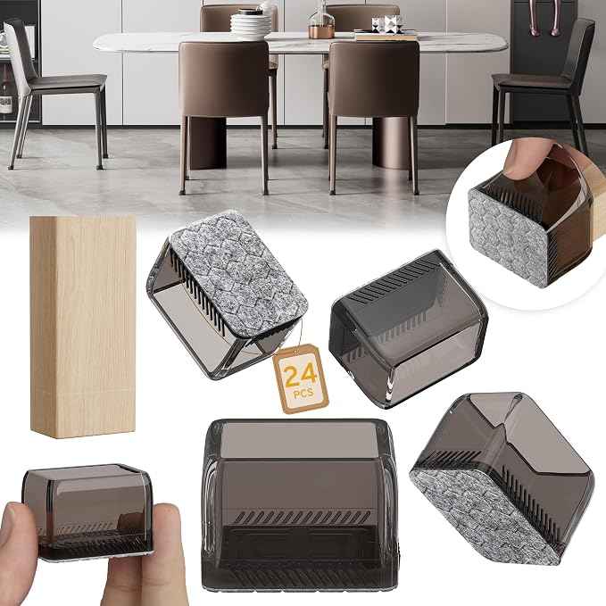 24PCS Rectangular Chair Leg Floor Protectors, Furniture Sliders, Non-Slip Felt