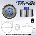 WORKPRO Oil Filter Wrench for Toyota Lexus..., 64mm 14 Flute Precision CNC - Image 4