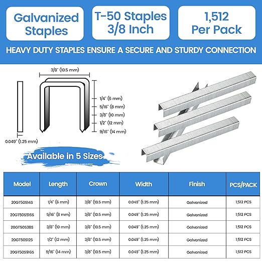 meite Staples for Staple Gun, 3/8 Inch Length Heavy Duty T-50 Staples, - Image 2