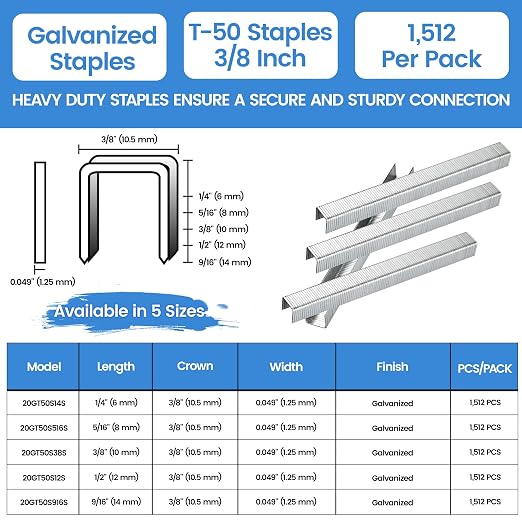meite T-50 Heavy Duty Staples, 3/8 Inch Galvanized T-50 Staples - Image 2