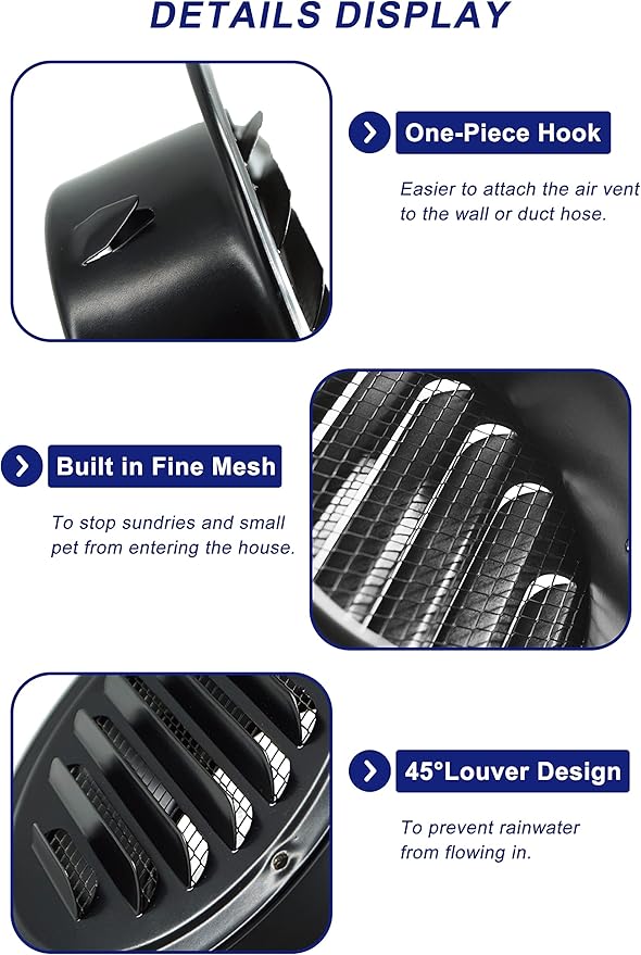 4 Inch Black Soffit Vent Cover, LouanXpert Stainless Steel Round Air Vent Cover - Image 3