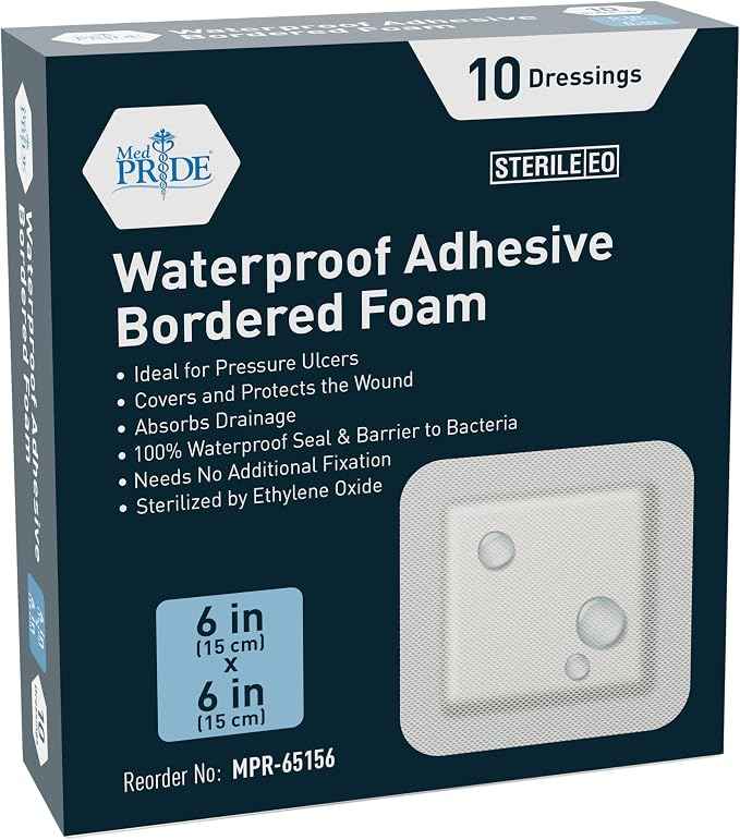 MED PRIDE Waterproof Silicone 6'' X 6'' Foam Wound Dressing Sterile, Adhesive