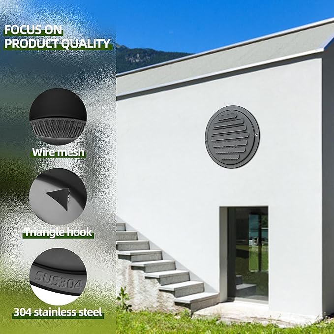 4inch 304 Stainless Steel Air Vents, Louvered Grille Cover Vent Hood Flat - Image 4