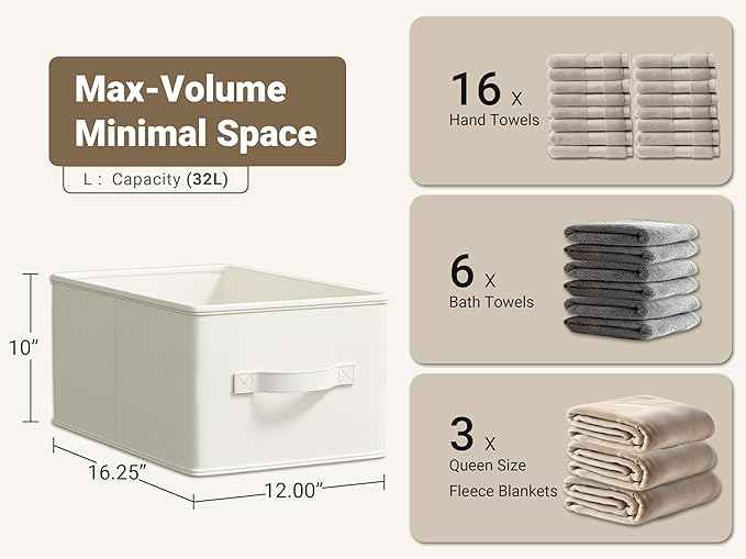 3 Pack Fabric Storage Bins for Shelves | 16.25x12x10in Closet | Collapsible