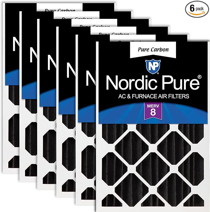 Nordic Pure 16x25x4 Pure Carbon Pleated Odor Reduction Merv 8 Furnace Filters 6 by NordicPure