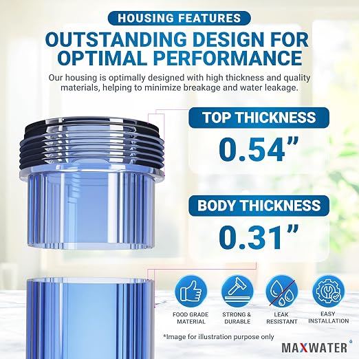 Max Water Whole House Water Filter Housing, Fits 20" x4.5" Big Filter Blue - Image 4
