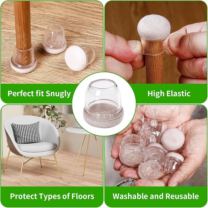 24PCS Clear Chair Leg Floor Protectors, Round Felt Furniture Pads - Image 7