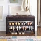 Shoe Storage Bench with Cushion, Entry Bench with Storage Solid Wood Shoe Bench