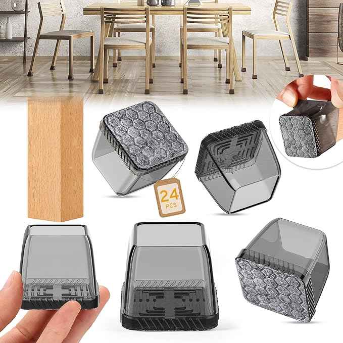 24PCS Square Chair Leg Floor Protectors, Furniture Sliders, Chair Leg Protectors