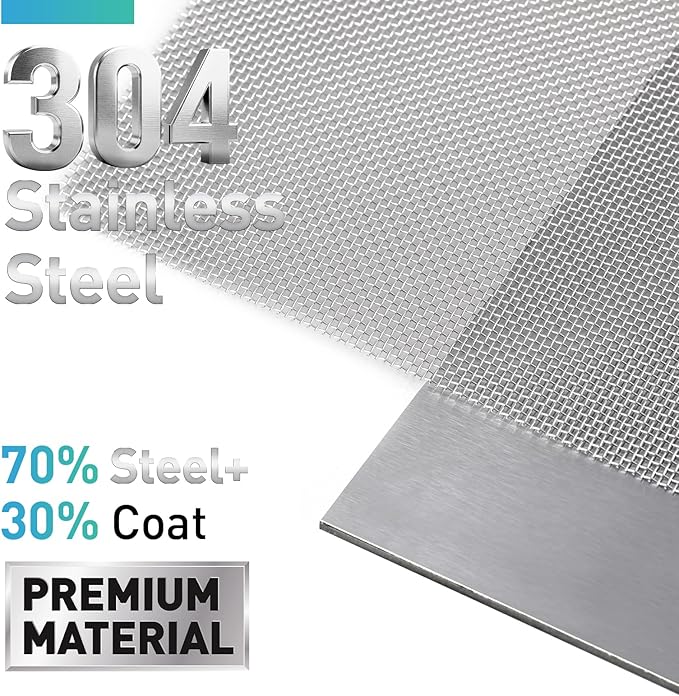 304 Stainless Steel Mesh Window Screen Roll, 47IN x 16FT Silver Metal Window - Image 2