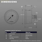 0-200 Psi Pressure Gauge, Liquid Filled, 1/4" NPT Back Mount