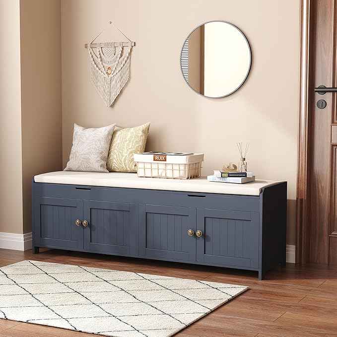 HOMEFORT 54.4" Shoe Bench with Lift Top Storage, Entryway Bench with Cushioned