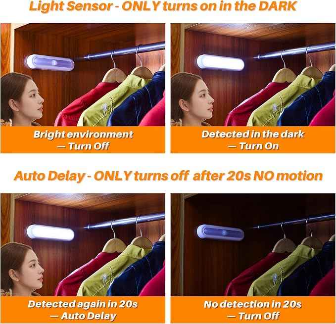 STAR-SPANGLED 3 Pack 7” Motion Sensor Lights Indoor Battery Operated, Stick on