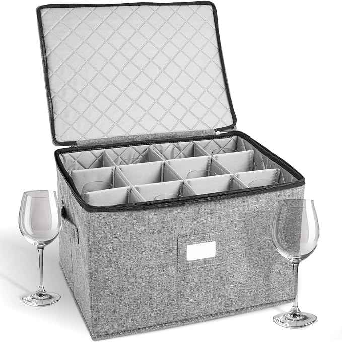 storageLAB Wine Glass Storage Containers, Hard Shell Organizer