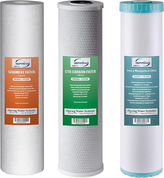 iSpring F3WGB32BM 4.5” x 20” 3-Stage Whole House Water Filter Set Replacement by iSpring