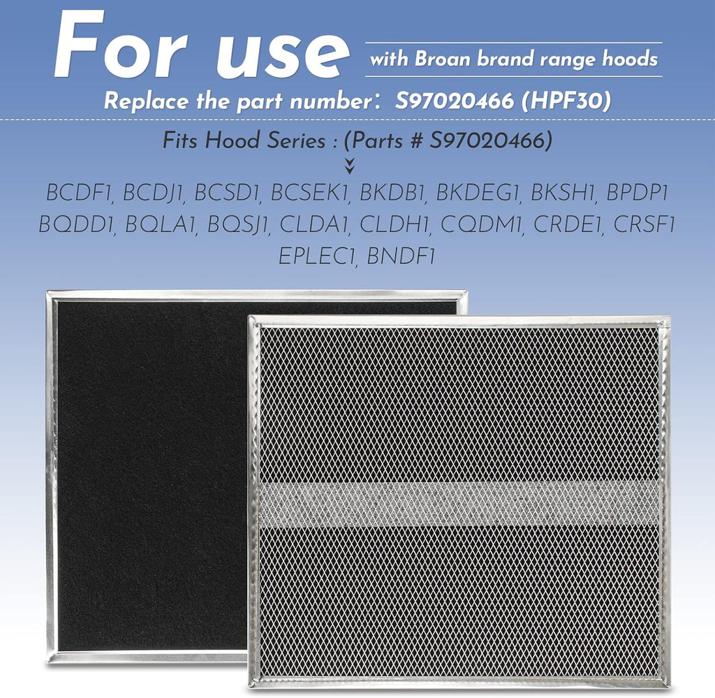 HPF30 Charcoal Filter with Mounting Clips for Broan Range Hood