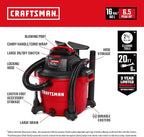 CRAFTSMAN CMXEVBE18595 16 Gallon 6.5 Peak HP Wet Dry Vac, Heavy-Duty Shop - Image 2