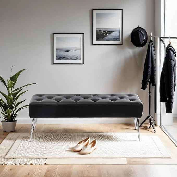 DUHOME Button-Tufted Ottoman Bench, Upholstered Bedroom Benches Footrest Stool