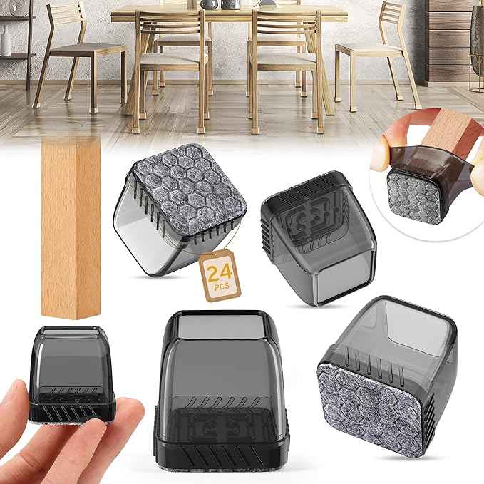 24PCS Square Chair Leg Floor Protectors, Furniture Sliders, Chair Leg Protectors