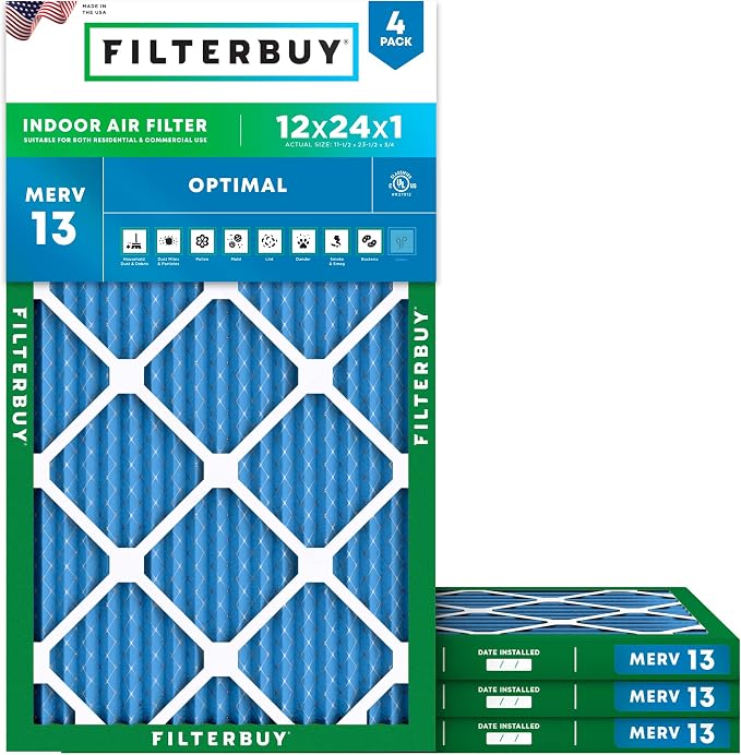 Filterbuy 12x24x1 Air Filter MERV 13 Optimal Smoke & Allergy Defense, by Filterbuy