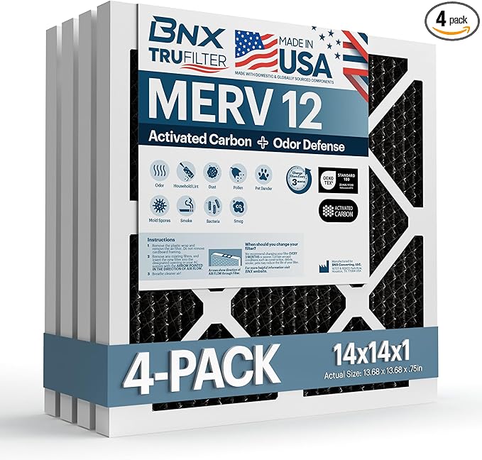 BNX TruFilter 14x14x1 MERV 12 Odor Defense AC Furnace Air Filter by BNX