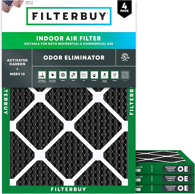 Filterbuy 24x25x1 Air Filter MERV 10 Odor & Allergy Defense by Filterbuy