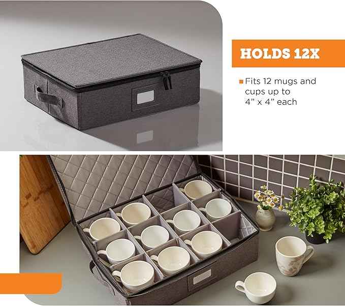 storageLAB Cup and Mug Storage Containers, Hard Shell Storage Case